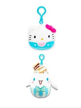 Sanrio Plush Keychain Pair - White, Light Blue & Pink Accents Squishmallows